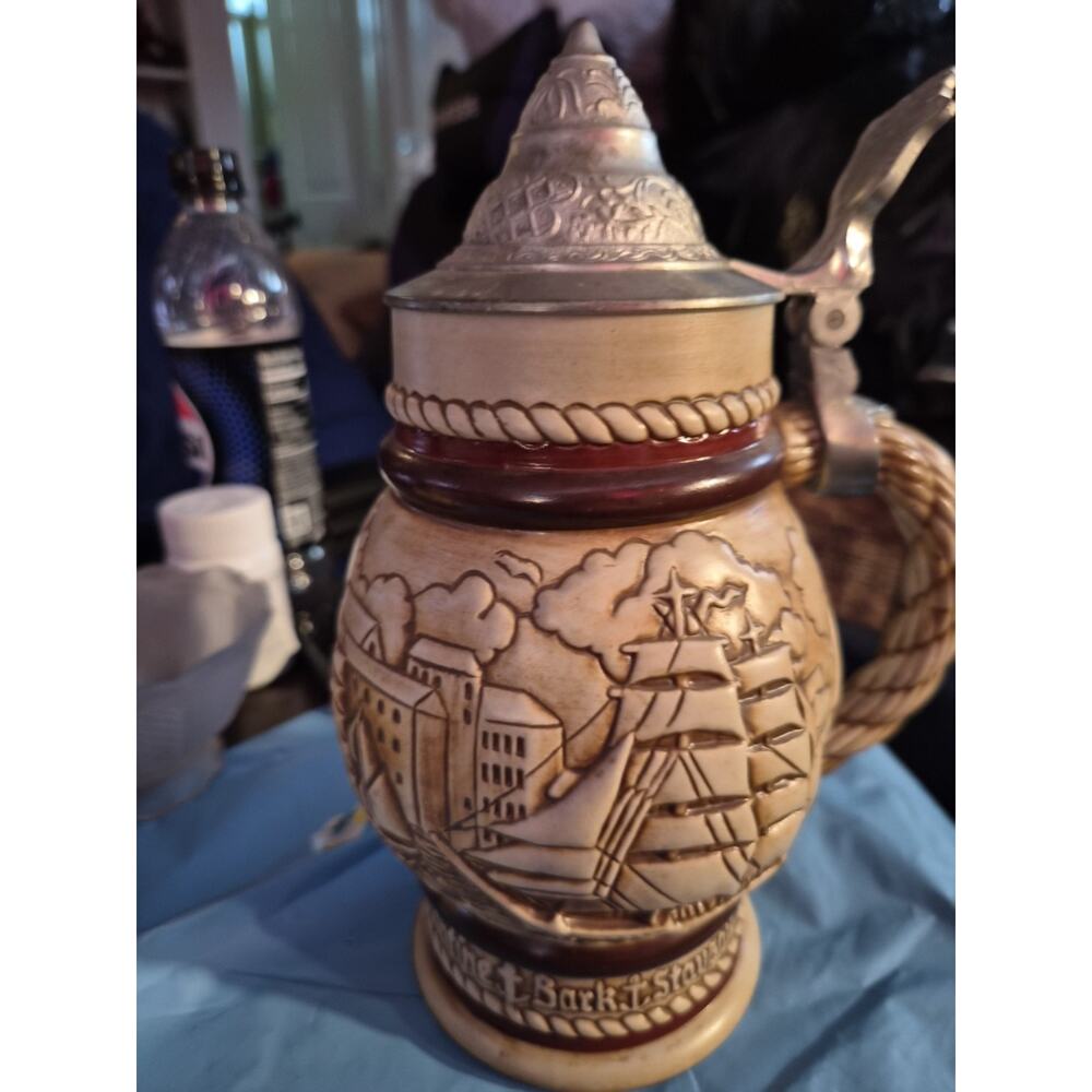 Vintage Ceramic Beer Stein Avon Collectible Tall Ships Handcrafted Brazil 1970s